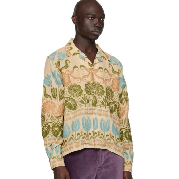 BNWT BODE Men’s Beige Tulipa Shirt with Indian Embroidery Size Large - Picture 3 of 15